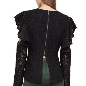 BCBGMaxAzria Black Lace Ruffle Sleeve Peplum Top
